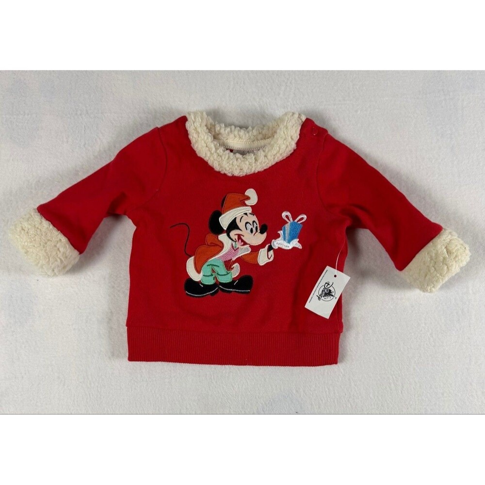 Disney Baby Mickey Mouse Christmas Sweatshirt Red Sherpa 3-6M NWT
